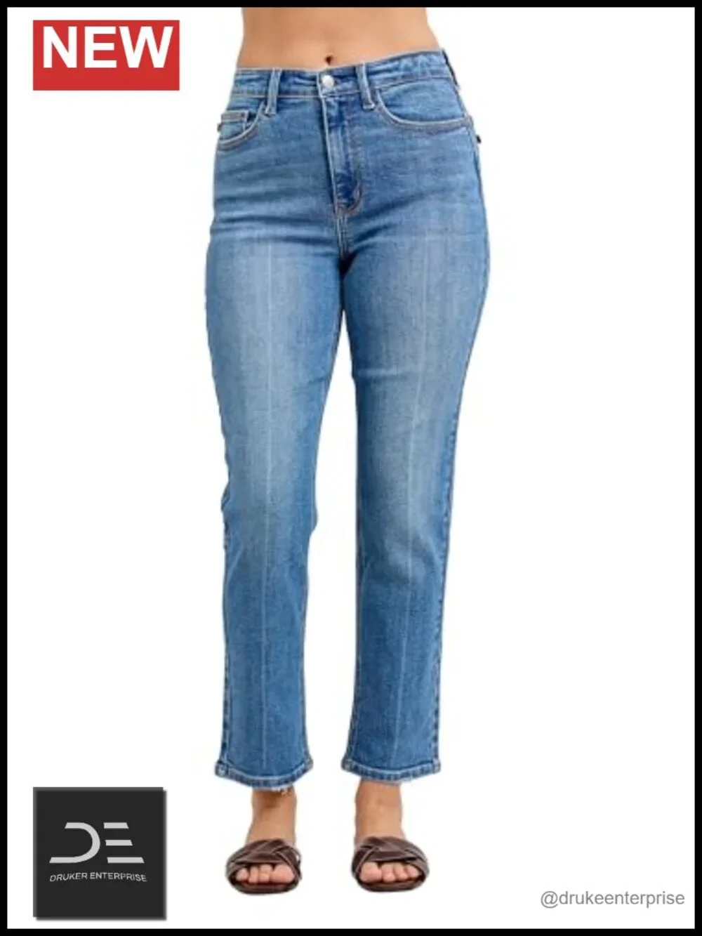 High Waisted Ankle Straight Jeans, Stretch Cotton Blend